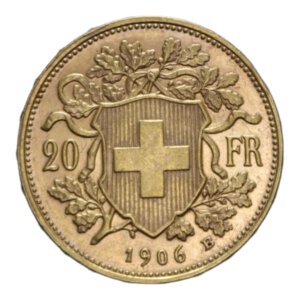 reverse: SWISS 20 FRANCS 1906 B AU. 6,46 GR. SPL-FDC (COLPETTO)