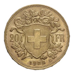 reverse: SWISS 20 FRANCS 1908 B AU. 6,47 GR. qFDC 