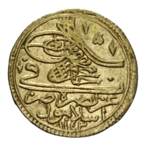reverse: TURKEY OTTOMAN EMPIRE MAHMUD I 1143-1168 (1730-1754) ZERI MAHBUB AU. 2,60 GR. SPL
