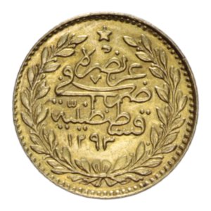 reverse: TURKEY OTTOMAN EMPIRE ABDUL HAMID II  (1885-1908) 25 KURUS 1293 (1907) AU. 1,88 GR. SPL