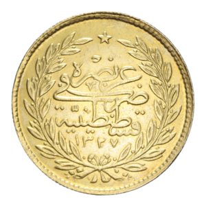 reverse: TURKEY OTTOMAN EMPIRE MEHMED V (1909-1914) 500 KURUS 1327 (1913) AU. 35,86 GR. qSPL/SPL