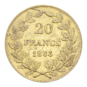 reverse: BELGIUM LEOPOLD PREMIER 20 FRANCS 1865 AU. 6,45 GR. BB+