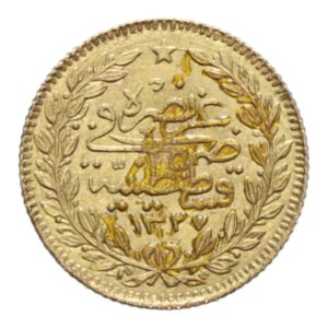 reverse: TURKEY OTTOMAN EMPIRE MEHMED V (1909-1914) 50 KURUS 1327 (1912) AU. 3,67 GR. SPL-FDC (TRACCE DI SPORCO)