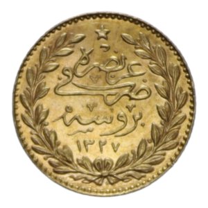 reverse: TURKEY OTTOMAN EMPIRE MEHMED V (1909-1914) 25 KURUS 1327 (1909) AU. 1,84 GR. SPL-FDC/qFDC 