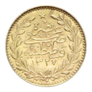 reverse: TURKEY OTTOMAN EMPIRE MEHMED V (1909-1914) 25 KURUS 1327 (1912) AU. 1,87 GR. qFDC 