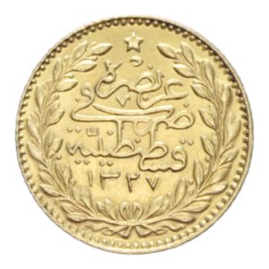 reverse: TURKEY OTTOMAN EMPIRE MEHMED V (1909-1914) 25 KURUS 1327 (1912) AU. 1,85 GR. qFDC/FDC