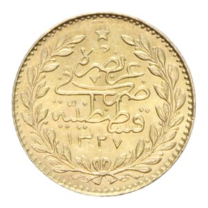 reverse: TURKEY OTTOMAN EMPIRE MEHMED V (1909-1914) 25 KURUS 1327 (1913) AU. 1,85 GR. FDC (LEGGERI SEGNETTI)