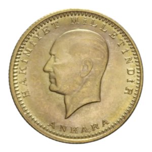 obverse: TURKEY REPUBLIC 100 KURUS 1923/34 AU. 7,25 GR. FDC (LEGGERI SEGNETTI)
