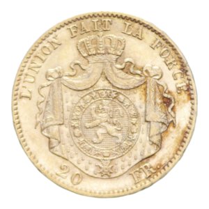 reverse: BELGIUM LEOPOLD II 20 FRANCS 1867 AU. 6,47 GR. qSPL (TRACCE DI SPORCO)