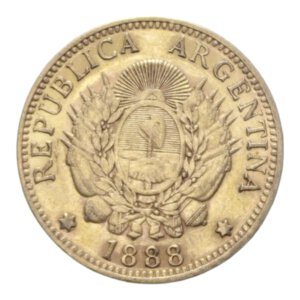 reverse: ARGENTINA 5 PESOS 1888 AU. 8,02 GR. BB-SPL