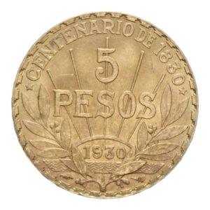 reverse: URUGUAY 5 PESOS 1930 AU. 8,49 GR. FDC (SEGNETTI)