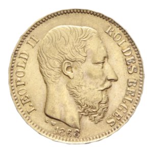 obverse: BELGIUM LEOPOLD II 20 FRANCS 1868 AU. 6,46 GR. SPL 