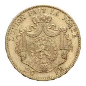 reverse: BELGIUM LEOPOLD II 20 FRANCS 1868 AU. 6,46 GR. SPL 