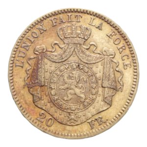 reverse: BELGIUM LEOPOLD II 20 FRANCS 1869 AU. 6,43 GR. SPL (TRACCE DI SPORCO)