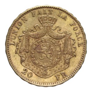 reverse: BELGIUM LEOPOLD II 20 FRANCS 1870 AU. 6,44 GR. SPL 