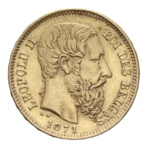 obverse: BELGIUM LEOPOLD II 20 FRANCS 1871 AU. 6,45 GR. SPL 