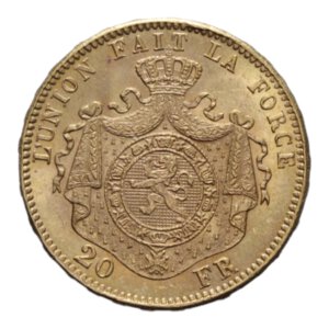 reverse: BELGIUM LEOPOLD II 20 FRANCS 1875 AU. 6,45 GR. FDC (SEGNETTO AL D/)