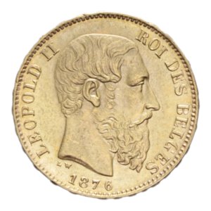 obverse: BELGIUM LEOPOLD II 20 FRANCS 1876 AU. 6,45 GR. FDC (SEGNETTO AL D/)