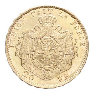reverse: BELGIUM LEOPOLD II 20 FRANCS 1876 AU. 6,45 GR. FDC (SEGNETTO AL D/)