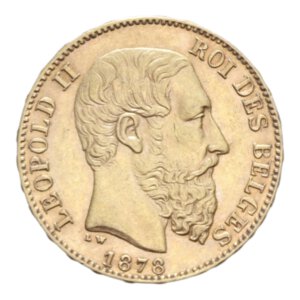 obverse: BELGIUM LEOPOLD II 20 FRANCS 1878 AU. 6,44 GR. qSPL