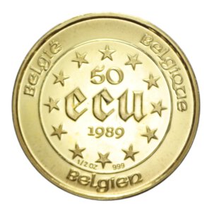 reverse: BELGIUM 50 ECU 1989 AU. 15,60 GR. PROOF
