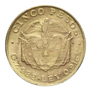 reverse: COLOMBIA 5 PESOS 1920 AU. 8,13 GR. qSPL