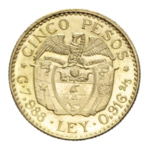 reverse: COLOMBIA 5 PESOS 1924 AU. 7,97 GR. SPL/SPL-FDC