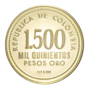reverse: COLOMBIA 1500 PESOS 1973 MUSEO DELL ORO AU. 19,08 GR. PROOF