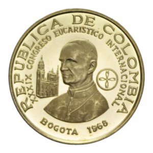 obverse: COLOMBIA 200 PESOS 1968 CONGRESSO EUCARISTICO AU. 8,63 GR. PROOF