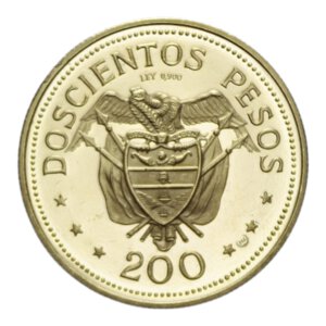 reverse: COLOMBIA 200 PESOS 1968 CONGRESSO EUCARISTICO AU. 8,63 GR. PROOF