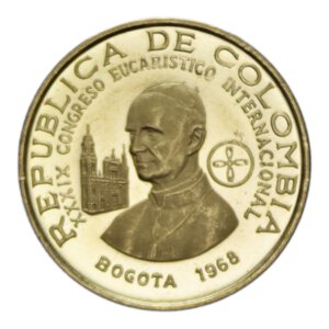 obverse: COLOMBIA 100 PESOS 1968 CONGRESSO EUCARISTICO AU. 4,32 GR. PROOF (LEGGERI SEGNETTI)