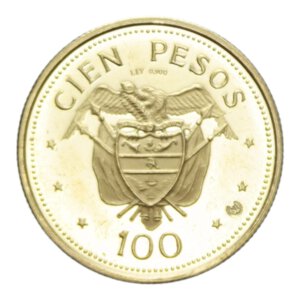 reverse: COLOMBIA 100 PESOS 1968 CONGRESSO EUCARISTICO AU. 4,32 GR. PROOF (LEGGERI SEGNETTI)