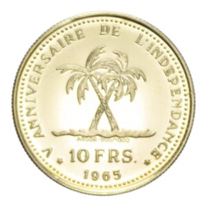 reverse: CONGO KASA-VUBU 10 FRANCS 1965 AU. 3,21 GR. PROOF 