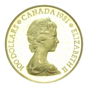 obverse: CANADA ELISABETTA II 100 DOLLARS 1981 AU. 16,95 GR. PROOF (SEGNETTI)