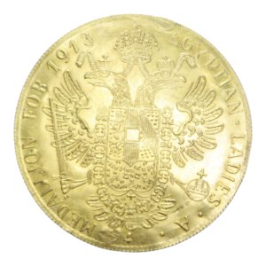reverse: AUSTRIA FRANCESCO GIUSEPPE I 4 DUCAT 1913 A AU. 7,22 GR. BB+ (RIPRODUZIONE - TRACCE DI APPICCAGNOLO)