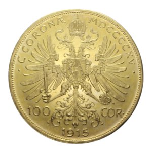 reverse: AUSTRIA FRANCESCO GIUSEPPE I 100 CORONA 1915 AU. 33,91 GR. qFDC/PROOF (RESTRIKE)