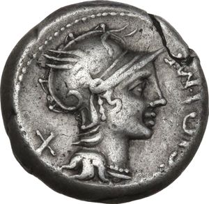 obverse: M. Cipius M.f. AR Denarius, 115 or 114 BC.