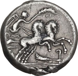 reverse: M. Cipius M.f. AR Denarius, 115 or 114 BC.