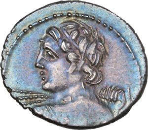 obverse: C. Licinius L. f. Macer.  AR Denarius, 84 BC. 