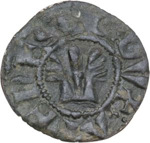 reverse: Frankish Greece, Athens.  William de la Roche (1280-1287) perhaps also minted during the Minority of Guy II de la Roche (1287-1294).AE Obol. 