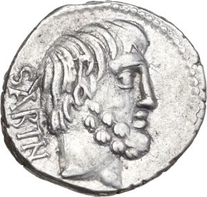 obverse: L. Titurius L.f. Sabinus. AR Denarius, 89 BC.
