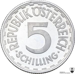 reverse: Austria.  Second Republic (1945- ). AL 5 Schilling 1952
