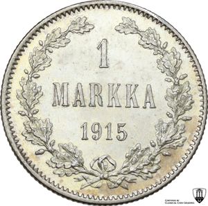 reverse: Finland.  Nicholas II (1894-1917). AR Markka 1915 S