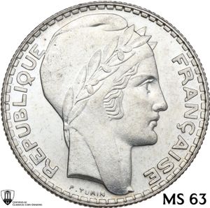obverse: France.  Third republic (1870-1940).. AR 10 Francs 1938