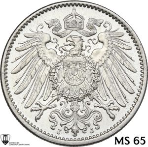obverse: Germany.  Wilhelm II (1888-1918). AR Mark 1915 J