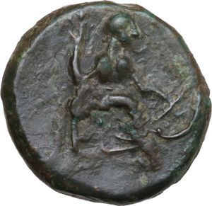 reverse: Sicily.  ΑΘΑ mint in Northwestern Sicily.  ΑΕ Tetras. Imitative issue (?), c. 340-330 BC. 