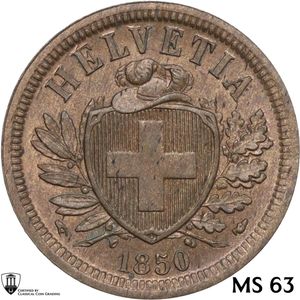 obverse: Switzerland.  Confederation (1848- ). AE 2 Rappen 1950 A