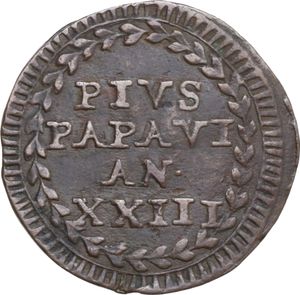 reverse: Fermo. Pio VI (1775-1799). Mezzo baiocco 1797 A. XXIII.