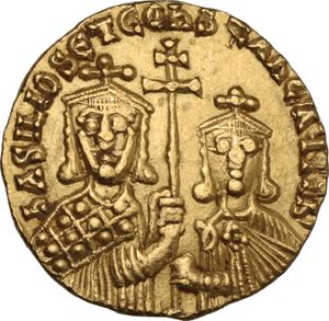 reverse: Basil I the Macedonian, with Constantine (868-879 AD). 