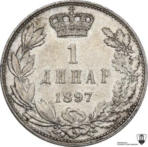 reverse: Serbia. Alexander I (1889-1902). Dinar 1897, Wien mint.
